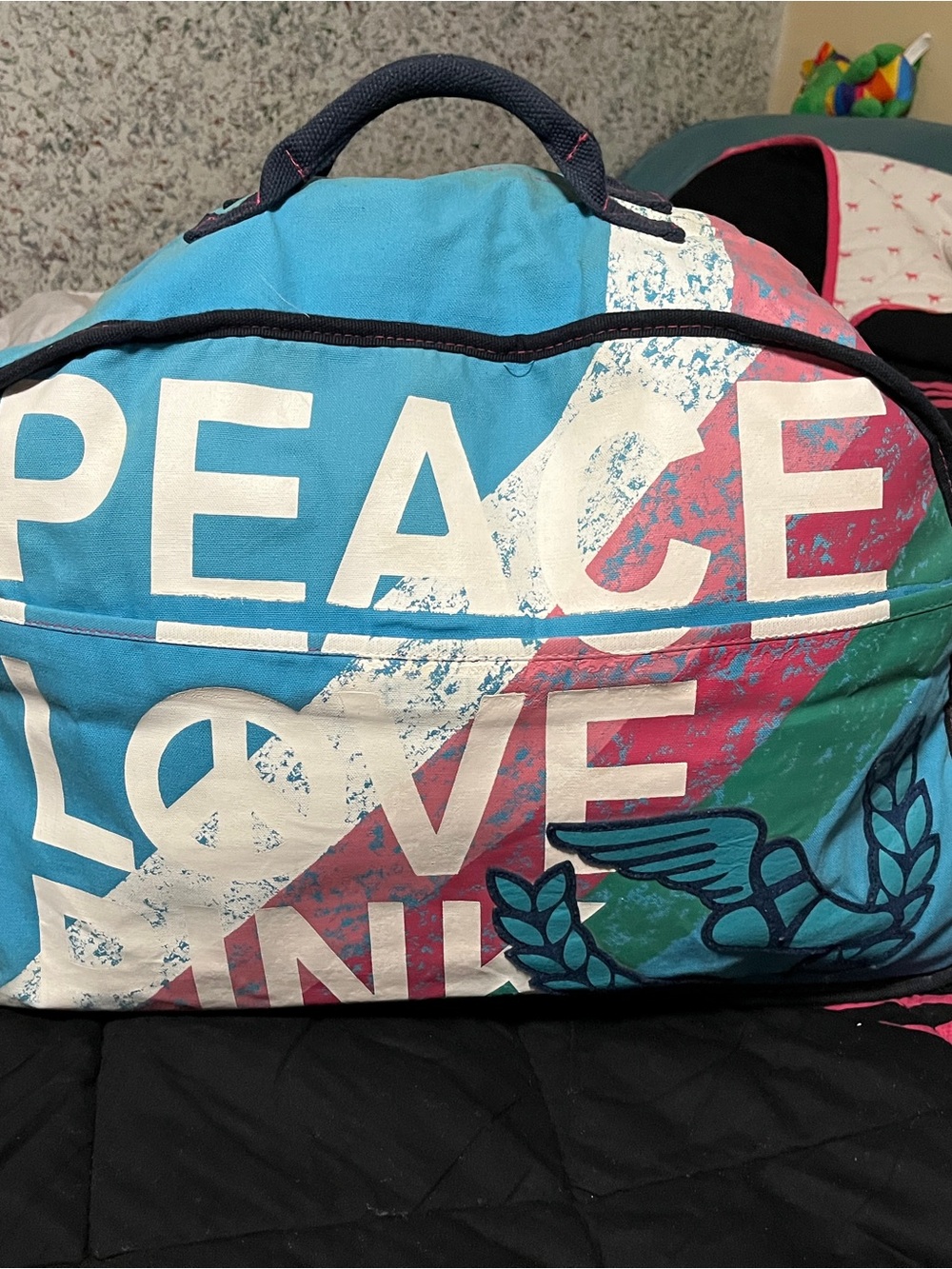 Vintage Pink Victorias Secret Peace Love Canvas Weekender